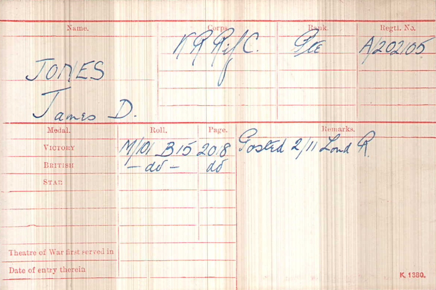 WWI Medal Rolls Index Card